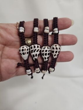 Hebrew Cone Shell Bracelet braided Dark Brown Cord 4 Pieces